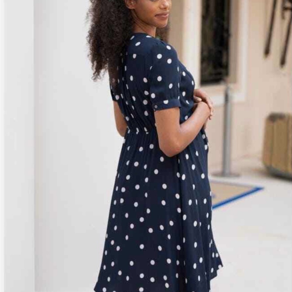 Seraphine Maternity/Nursing Navy Polka Dot Dress
